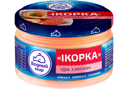 Ікра мойви з шматочками лосося 160г ТМ “Водний мир”